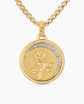 Rose and Thorn Duality Pendant in 18K Yellow Gold with Dark Green Enamel and Diamonds, 22.3mm